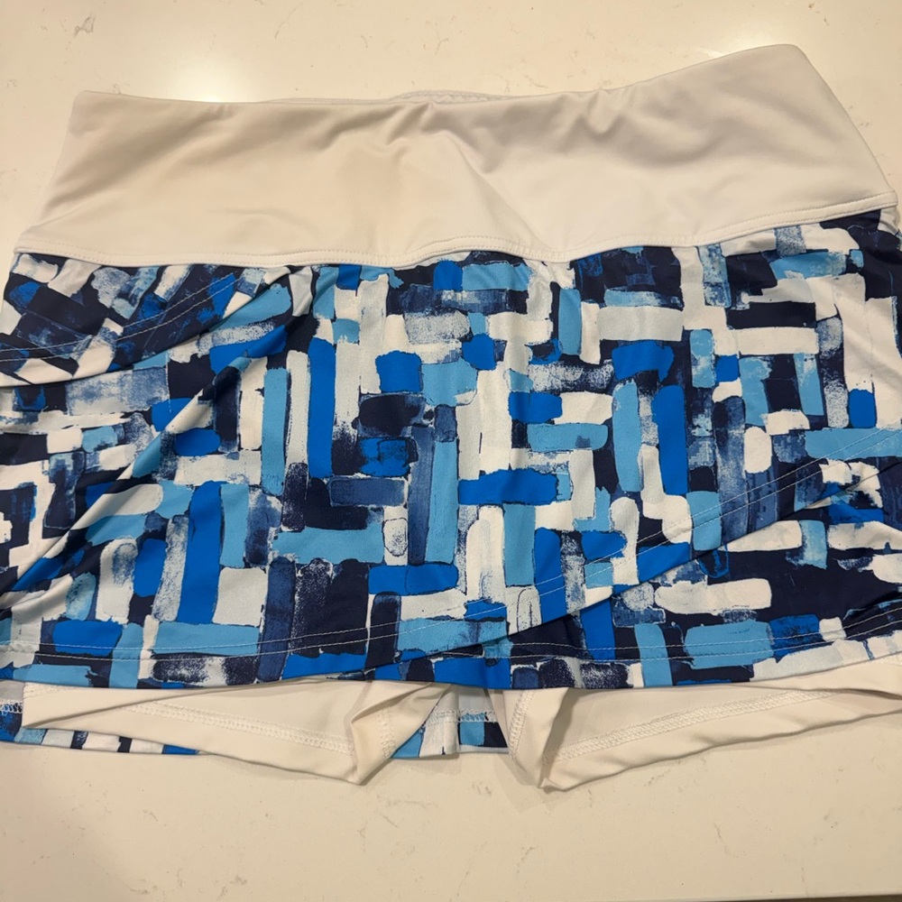 FILA women's athletic skort in a blue and white abstract print